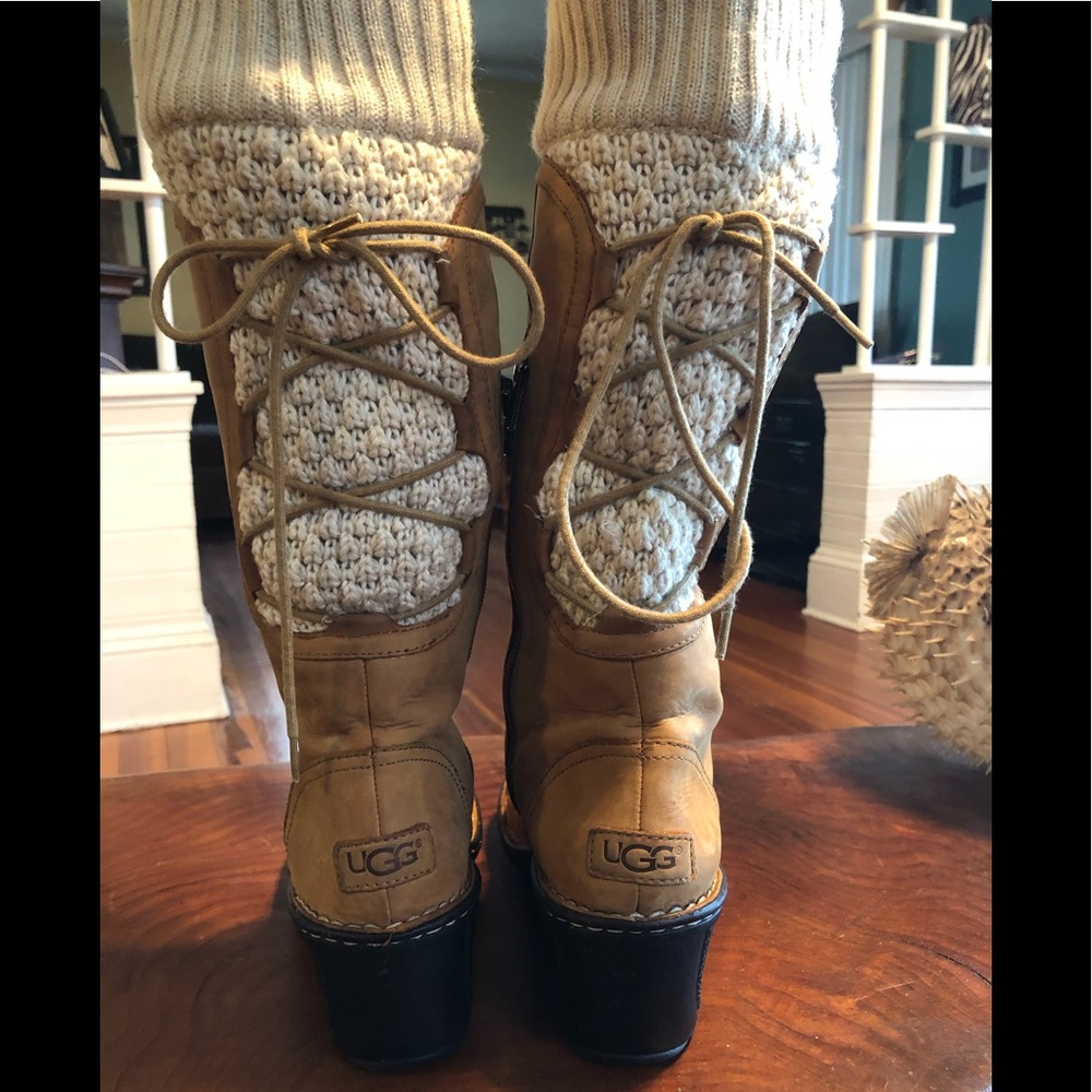 SOLD-UGG Sylair Chestnut Leather wedge Boots - Picture 5 of 8